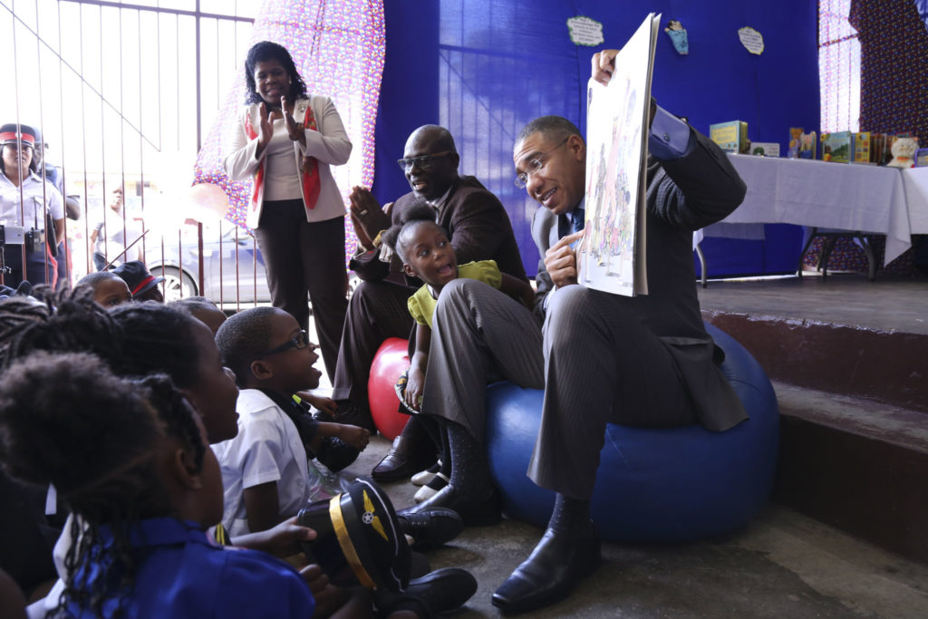Prime Minister Andrew Holness in Teacher mode for Read Across Jamaica Day 2018 at St. Joseph’s Infant School.