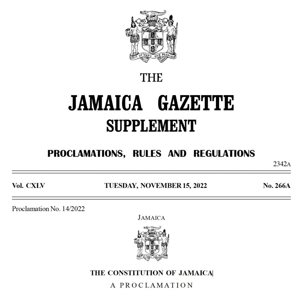 THE CONSTITUTION OF JAMAICA A PROCLAMATION