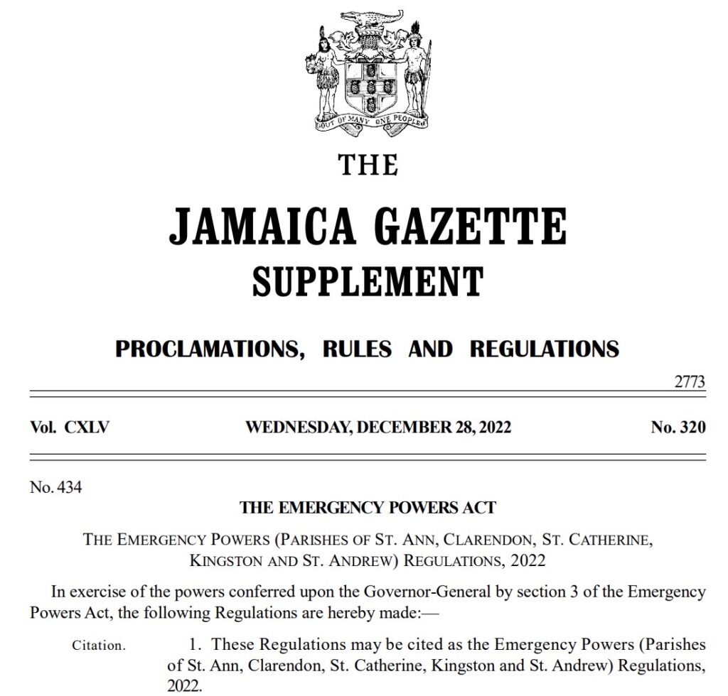 THE EMERGENCY POWERS (PARISHES OF ST. ANN, CLARENDON, ST. CATHERINE, KINGSTON AND ST. ANDREW) REGULATIONS, 2022